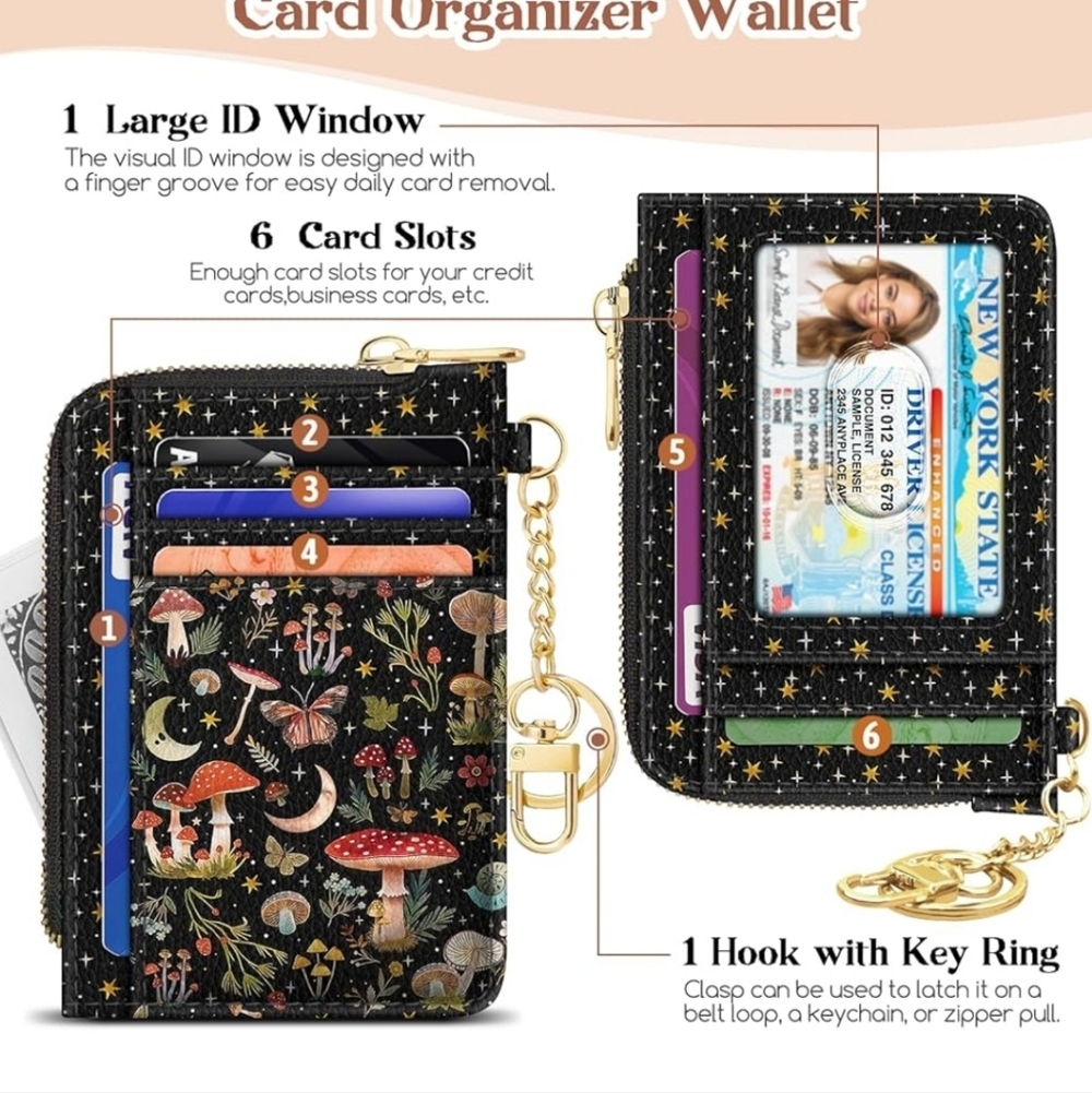 Starry Night Mushroom Card Organizer Wallet